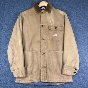 Carhartt Mens Insulated Work Jacket Brown Canvas Corduroy Collar Size Small
